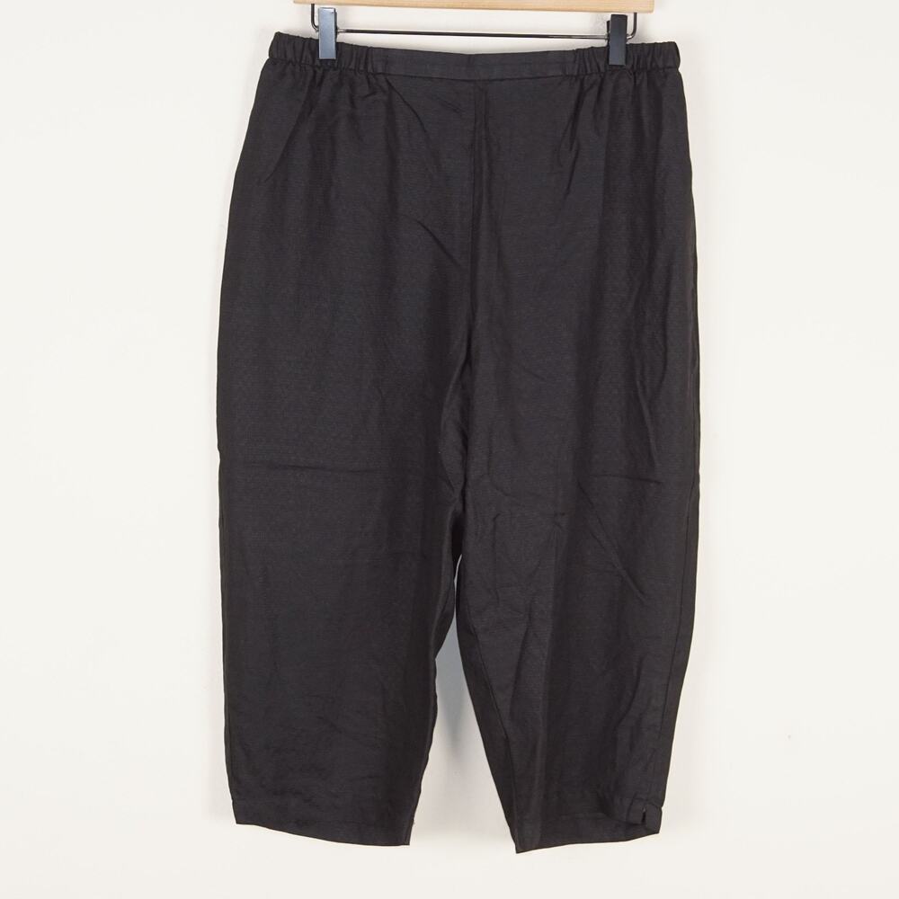 Eileen Fisher 100% Linen Jacquard Black Cropped Pants Womens Sz L